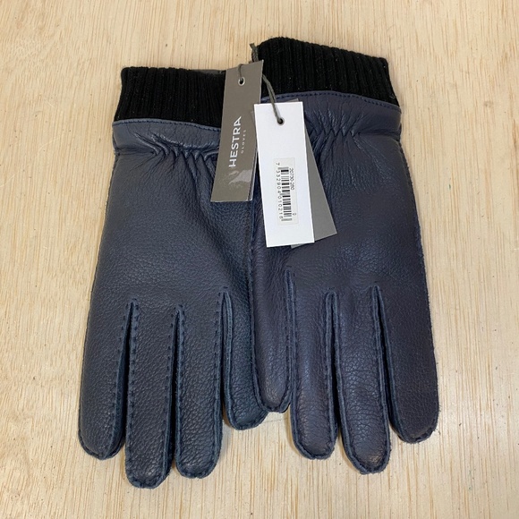 NEW Hestra Men's Size 9 Navy Blue Elk Leather Gloves • Acrylic Lined • Rare - Picture 1 of 11